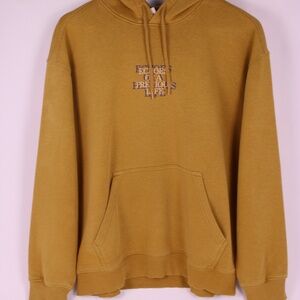 0320-H&M Graphic Hoodie “Echoes of a Previous Life” Mustard Yellow Size M